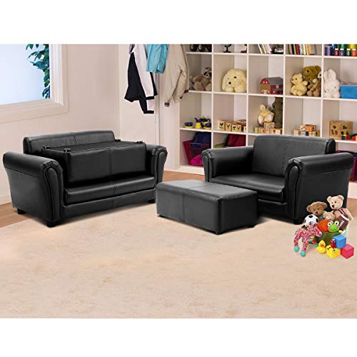 Heavens Tvcz Sofa Armrest Chair Black Kids Children Couch Fun Lounge Birthday Gift w/Ottoman for Watching TV or Reading a Book - Thumbnail 4