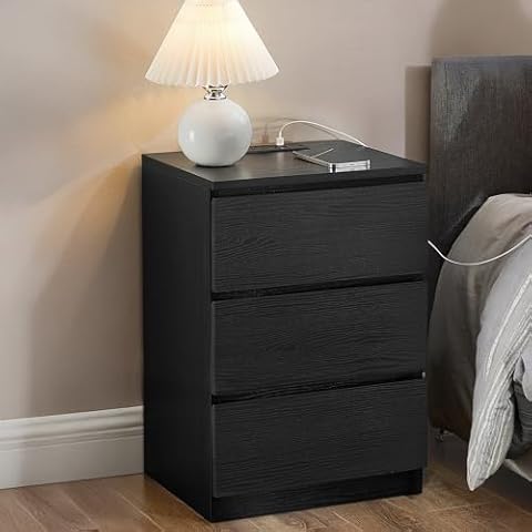VASAGLE Bedside Table with Charging Station Cover