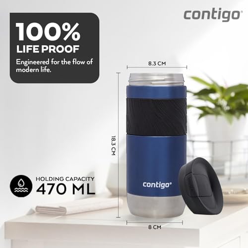 Contigo Byron 2.0 kubek termiczny ze stali nierdzewnej z zamknięciem Snapseal, 100% szczelny, nadaje się do mycia w zmywarce, nie zawiera BPA, utrzymuje napoje w cieple do 6 godzin, 470 ml