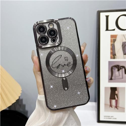 Étui de téléphone de luxe magnétique noir ENILSA avec placage brillant pour iPhone 14 Plus