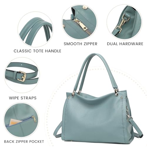Image of KOGTLA Medium Genuine Leather Tote Handbags for Women, Ladies Soft Satchel Shoulder Purses, Two-Handle Hobo Bags