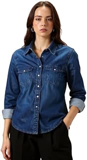 NEW-18 Women's Denim Shirt Full Sleeve Regular Fit Solid Pattern Collared Neck Button Down Casual Wear Stylish Shirt for G... Price In India