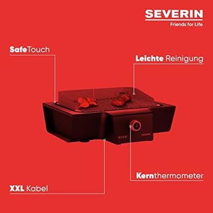SEVERIN SEVO G Elektrogrill für drinnen und draußen, Tischgrill mit schnellem Grillstart bis 500 °C, Balkon Grill mit Slow Cooking Option, Edelstahl/Schwarz, PG 8104 – Bild 5