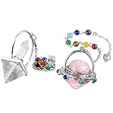 TUMBEELLUWA Rock Quartz Pyramid Crystal Pendulum + Rose Quartz Crystal Point Pendulum, with Silvery 7 Chakra Beads Chain