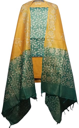 Image of STB-SILK TEXTILES BHAGALPUR Women's Bhagalpuri Cotton Silk Batik Print Unstitched Salwar Suit Dress Material With Dupatta | Women's Dress Material For Girls