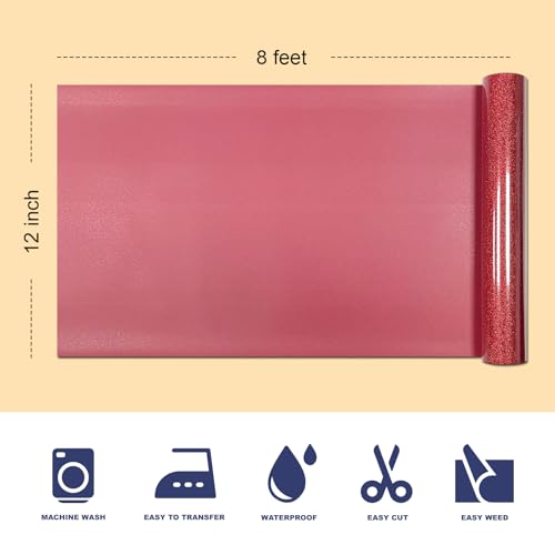 Image of Red Glitter HTV Heat Transfer Vinyl, 12 inch x 8ft lron on Vinyl, for T-Shirt Ironing, Vinyl HTV Easy to Cut and Weed, The Best Choice for DIY Creativity
