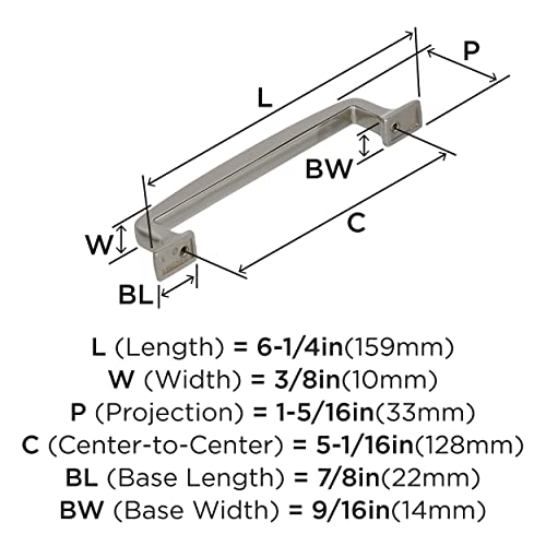 Image of Amerock 5-1 /16 inch Westerly Polished Nickel Drawer Pull | 5-1 /16 inch (128mm) Center-to-Center Mounting Distance and 6-1 /4 inches Overall Length, Durable Zinc Cabinet Hardware