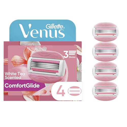 Gillette Venus ComfortGlide White Tea Women's Razor Refills, 4 Refill Cartridges, Fits Venus Reusable Razor Handles, 3-Bladed with Built-in Shave Gel Bars, Holiday Gifts for Women