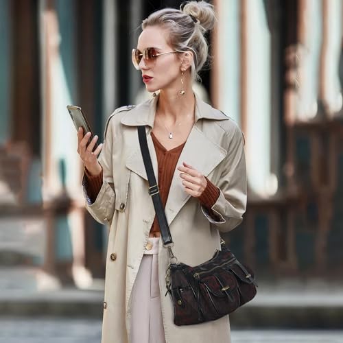 Image of Angel Kiss Hobo Purses for Women Crossbody Shoulder Bag Ladies Multi Pocket Handbags with Adjustable Shoulder Strap | Soft Vegan Leather