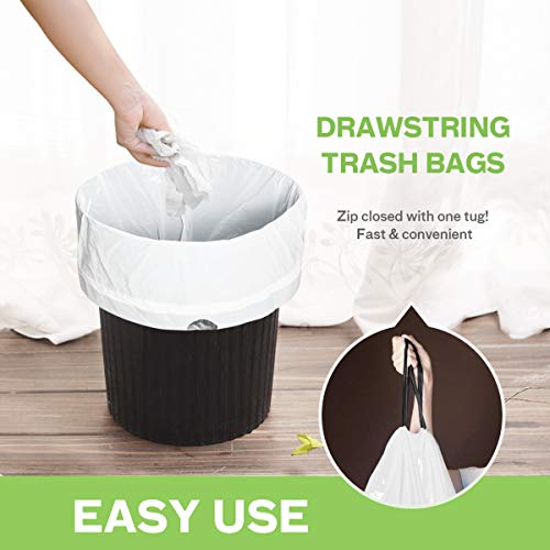 7 Gallon Small 100 Counts Strong Drawstring Trash Bags Garbage Bags by Teivio, Bathroom Trash Can Bin Liners, Plastic Bags for home office kitchen, White by Teivio - Image 3