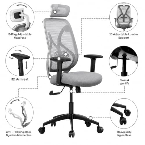 Wakefit Gravita Ergonomic Office Chair (3D Armrest, Synchro Tilt) — view 5