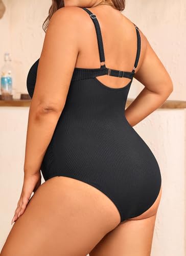 Aqua Eve Plus Size One Piece Swimsuit for Women Tummy Control Bathing Suit Ribbed Swimwear2