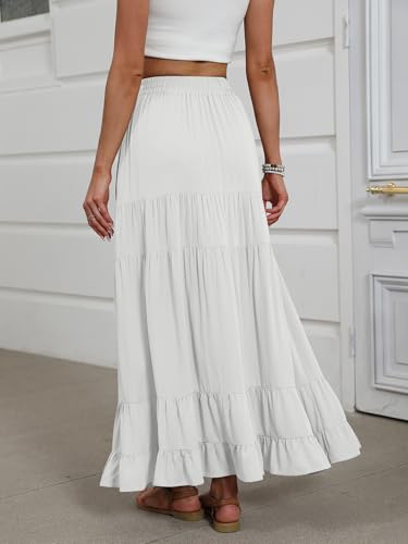 Image of ANRABESS Womens Maxi Skirt Elastic High Waist Swing Tiered A-line Flowy Pleated Boho Beach Vacation Long Skirts