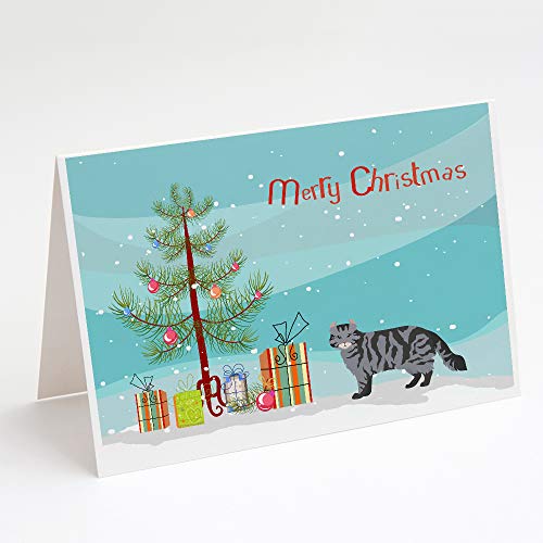 Caroline's Treasures CK4552GCA7P American Curl #1 Cat Merry Christmas Greeting Cards and Envelopes Pack of 8 Blank Cards with Envelopes Whimsical A7 Size 5x7 Blank Note Cards