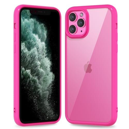 oakxco Thin Slim Clear case for iPhone 11 Pro Max, Transparent Hybrid Hard Shell Plastic & Soft Silicone Rubber Bumper, Non-Yellow Acrylic Protective Lightweight Cover for Women, Hot Pink