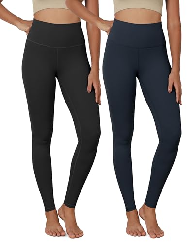 ODODOS 2-Pack Buttery Soft Lounge Yoga Leggings for Women Full Length 28" High Waist Yoga Pants, Black+Deep Navy, Medium