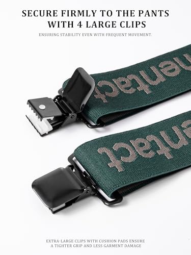 Image of Men's Industrial Strength Suspenders 2-Inch Wide X-Back Heavy Duty Braces Strong Metal Clips, Elastic Adjustable