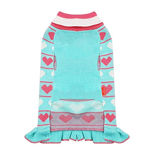 Kyeese Valentine's Day Dog Sweater Dresses Heart Pattern Dog Sweaters Turtleneck For Small Dogs With Leash Hole #TOP5