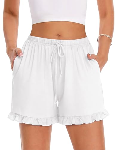 Prosoft&Hawiton Cotton Pj Shorts for Women White Pajamas Shorts Elastic Waist Lightweight Summer Soft Pj Lounge Bottoms