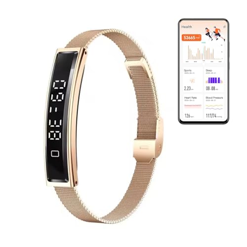 Sxhlseller Bracciale Intelligente con Controllo Remoto della Telecamera, Tracker di attività e Fitness, a Prova di Acqua e Ultra Luce, Bracciale Bluetooth 5.3 Sanitario con App per la Corsa (GOLD)