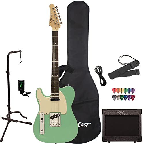 Sawtooth Et Series Left-Handed Electric Guitar Kit, Surf Green With Aged White Pickguard - Includes Amp And Chromacast Accessories #TOP15