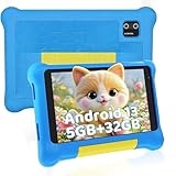 Vekoy Tablette Enfants 7 Pouces Android Tablette Éducative pour Enfant avec Écran HD 5 Go RAM + 32 Go ROM (TF 128 Go) Contrôle Parental WiFi, Bluetooth Cadeau Fille Garçon avec Étui Antichoc (Bleu)
