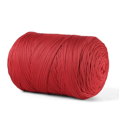 MSyarn Hilo de camiseta de 800 g/229 yardas, tela elástica para bolsa de ganchillo/cesta/decoración del hogar, hilo grueso con mezcla de poliéster y elastano (rojo óxido)