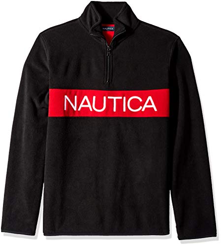 Nautica Men's Polar Fleece 1/4 Zip Block Logo Sweatshirt, True Black, Large