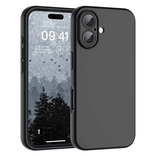 SUPFINE Designed for iPhone 16 Case,Premium Liquid Silicone with [Soft Anti-Scratch Microfiber Lining][Upgraded Camera Protection] Slim Shockproof Protective Phone Case for Men Women Girls,Black
