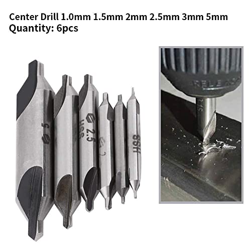6 Stück Zentrierbohrer 60 Grad Winkel, Triton Edelstahl HSS Senker Zentrierbohrer Metall Set, 1/1.5/2 / 2.5/3 /5 mm für Metall, Drehbank Bohrer Senker Zentralen Bohrung