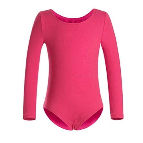DANSHOW Girls' Team Basic Long Sleeve Leotard for Toddler Gymnastics Dance Ballet L (Age: 6-8 years) Long Sleeve Rose
