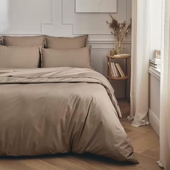 Parure de lit 100% coton 57 fils marron haute qualité pour matelas 160 x 200 cm