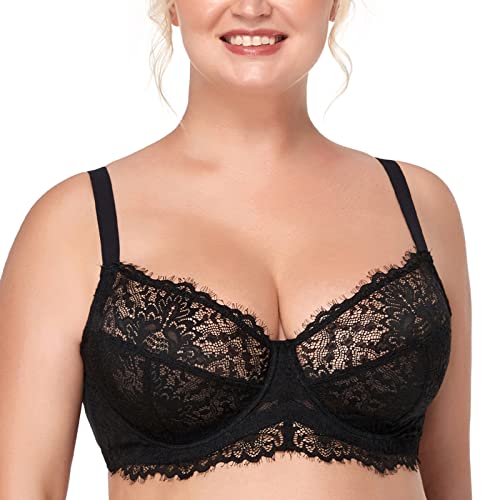 HSIA Minimizer Bra for Women - Plus Size Bra with Underwire Woman's Full Coverage Lace Bra Unlined Non Padded Bra Black 40DD
