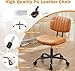 Sweetcrispy Small Office Desk Chair - Armless PU Leather with Comfy Lumbar Support, Height Adjustable Rolling Swivel Task for No Arms, for Adult, Student, Bedroom, Home, Vanity, Brown