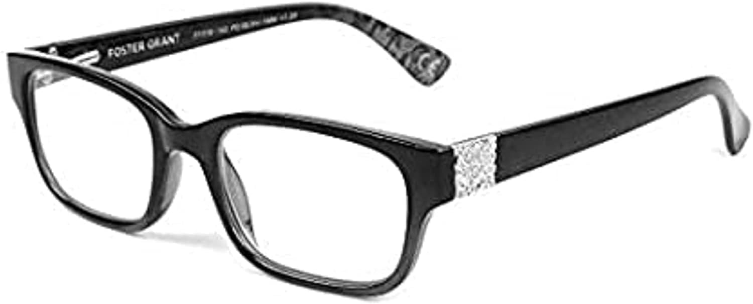 Foster Grant Women's Roxanna Reading Glasses Black Silver +1.25