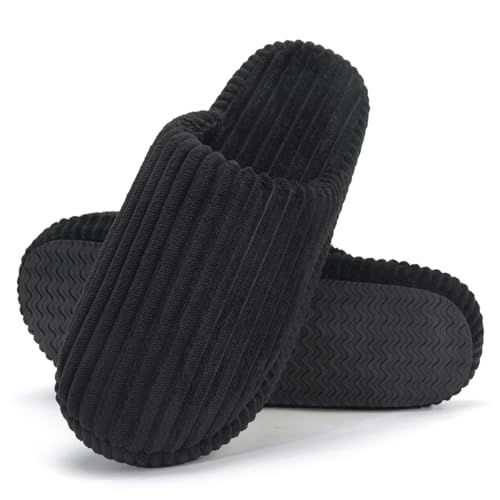 Women Arch Support Slippers – House Bedroom Slippers for Woman, Orthopedic Shoes for Plantar Fasciitis, Corduroy Closed Toe Ladies Slides Outdoor 8836 Black 40/41