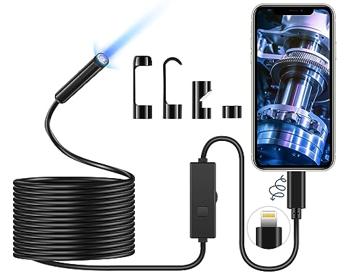 Borescope Camera with Light for iPhone iPad, GROOHAFY 1920P HD Endoscope Camera with 8 LED Light Flexible 16.4ft Snake Camera 7.9mm IP67 Waterproof Industrial Inspection Camera for Sewer Auto Pipe
