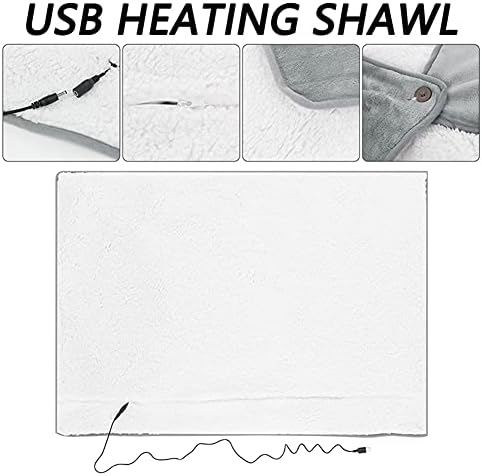 AUTUUCKEE Heated Warm Shawl, USB Heating Shawl Blanket, Electric Blanket, Electric Heated Plush Throw Blanket Washable With Gear Throw Blanket Office Home Use(Gray)