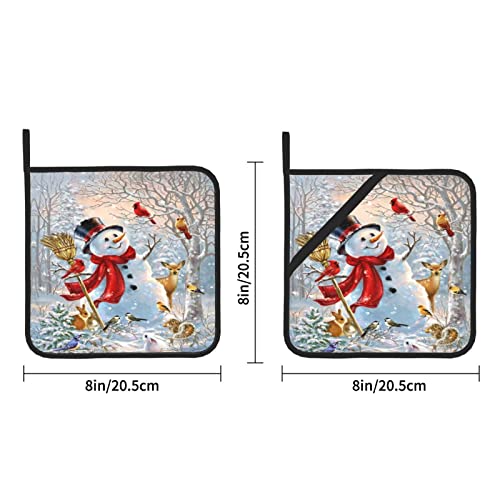 Winter Birds Snowman Christmas Pot Holders Set Of 2 With Loop Heat Resistant Hot Pads For Cooking Baking Grilling #TOP3