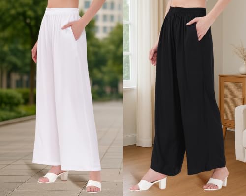 Image of Buy That Trendz Palazzo Pants for Women Rayon Elasticated Regular Fit Flared Wide Leg M to 6XL Pack of 2