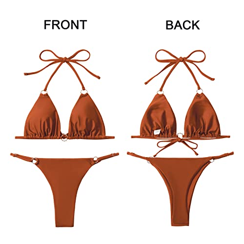 Image of MIKETAI Sexy Bikinis for Women 2 Piece Bikini Spaghetti Strap Swimsuits Solid Color Bathing Swimwear Triangle Bathing Suit