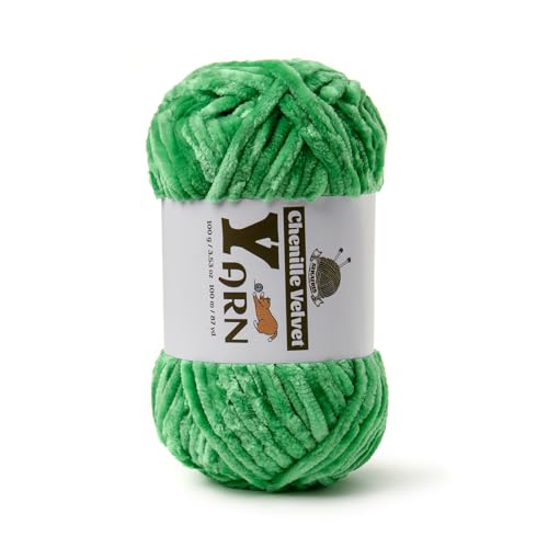 Image of Plush Chenille Chunky Yarn - Fluffy Velvet Yarn Crochet for Blanket Knitting and Crocheting - Soft Baby Yarns for Crocheting - Amigurumi Crochet Yarns 100g (87yds) (Christmas Green)
