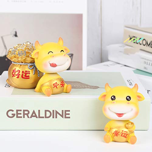Amosfun - 3 peças de bonecos em miniatura de vaca sorridente 2021 ano zodíaco chinês decoração de in