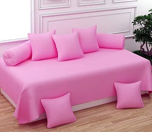 BEVI Home Solid or Plain Microfiber Printed Diwan Set 8 Pieces, 1 Single Bedsheet, 5 Cushion Covers and 2 Bolster Covers - Pink-image-4