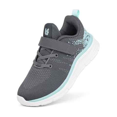 Tobfis Boys Girls Kids Arch Support Strap Running Athletic Tennis Shoes Breathable School Walking Sneakers,Knit Grey Green,4 M US Big Kid Cover