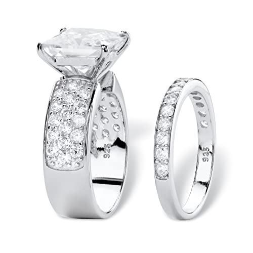 PalmBeach Platinum-plated Sterling Silver Princess Cut Cubic Zirconia Bridal Ring Set Sizes 6-102