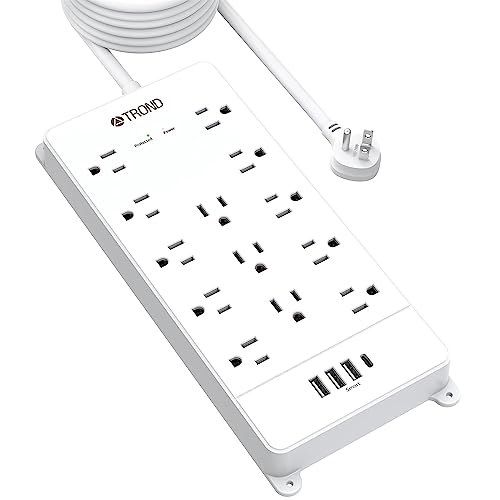 Image of TROND Surge Protector Power Strip 15ft Cord, 4000J, 4 USB, ETL Listed,White