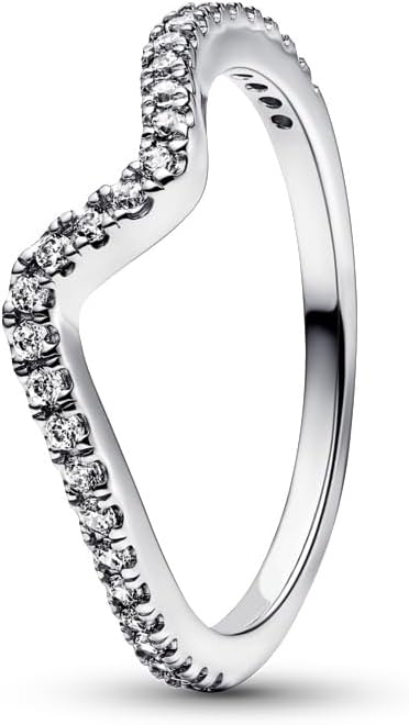 PANDORA Sparkling Wave Ring - Ring for Women - Layering or Stackable Ring - Gift for Her - Sterling Silver with Clear Cubic Zirconia - With Gift Box