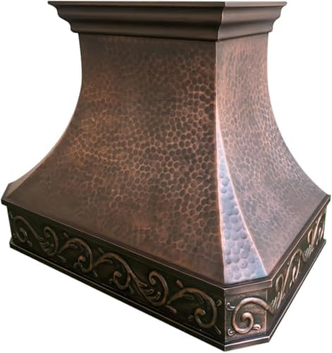 SINDA 16 Gauge Solid Copper Stove Range Handcrafted by Craftsmen, Includes Commercial Grade Hood Vent, Lighting, Fan Motor and Baffle Filter, High CFM, H3LW3642, 36"W x 42"H