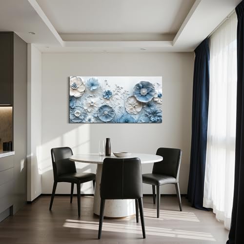 SERIMINO Blue Elegant Floral Wall Art, Modern Elegant Canvas Art 20"x40" by SERIMINO - Used condition - Image 3